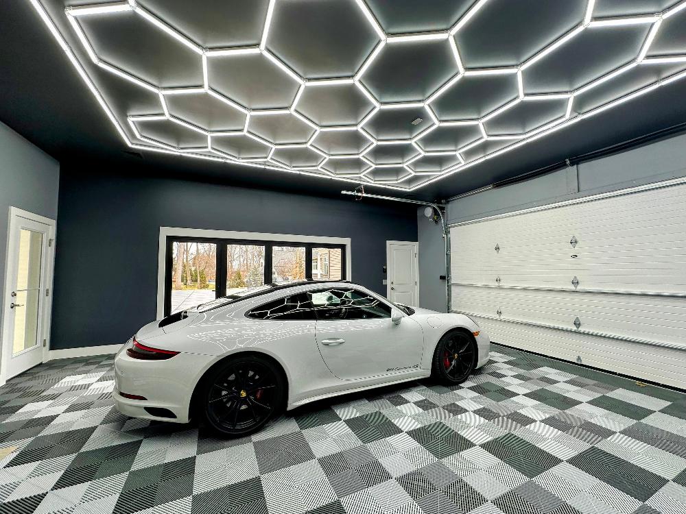 Dimmable Hex Lighting Kit with Frame over Porsche