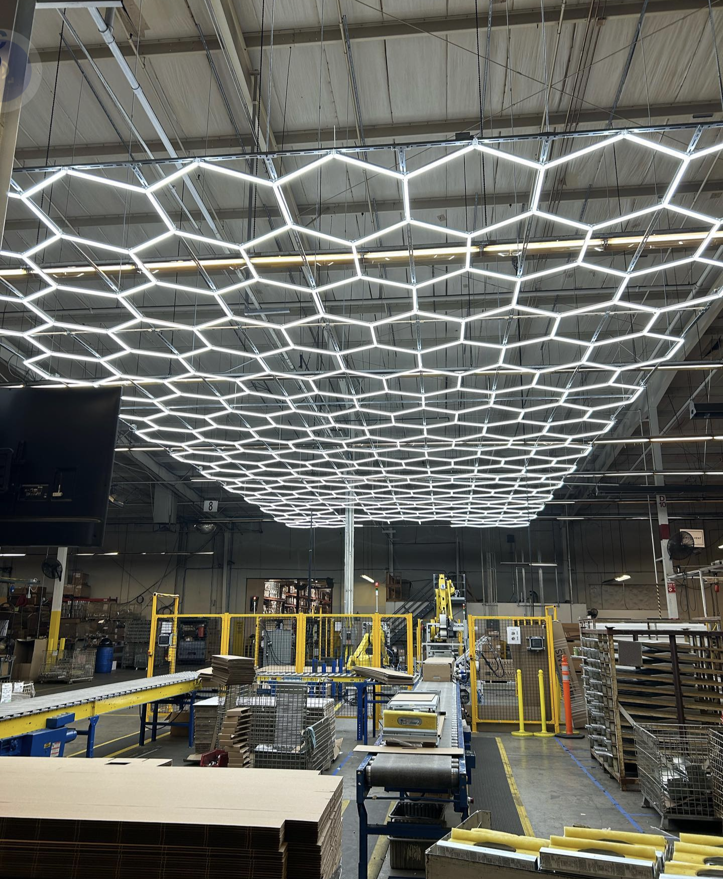 Dimmable Hex garage lighting 30x80 ft hex kit Factory installation over robotic arms