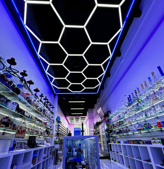 Hex garage lighting in retail store