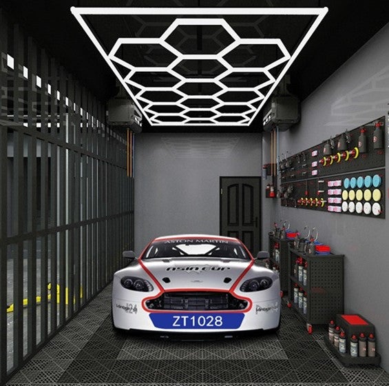 Hexa-LED Honeycomb Ceiling Lights  Garage design interior, Garage design,  Garage lighting
