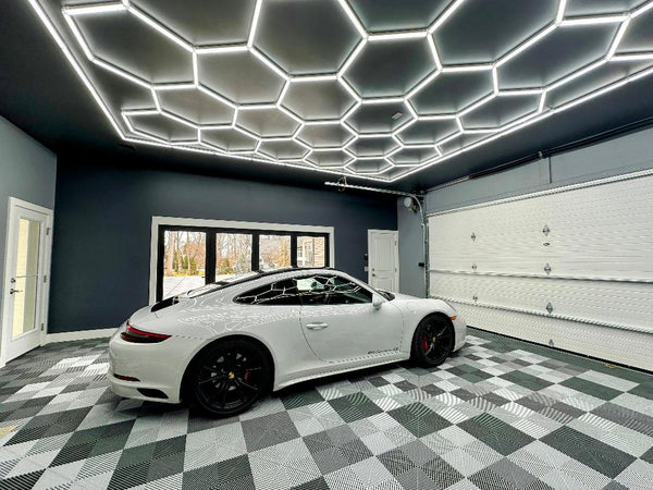 Dimmable Hex Lighting Kit with Frame over Porsche