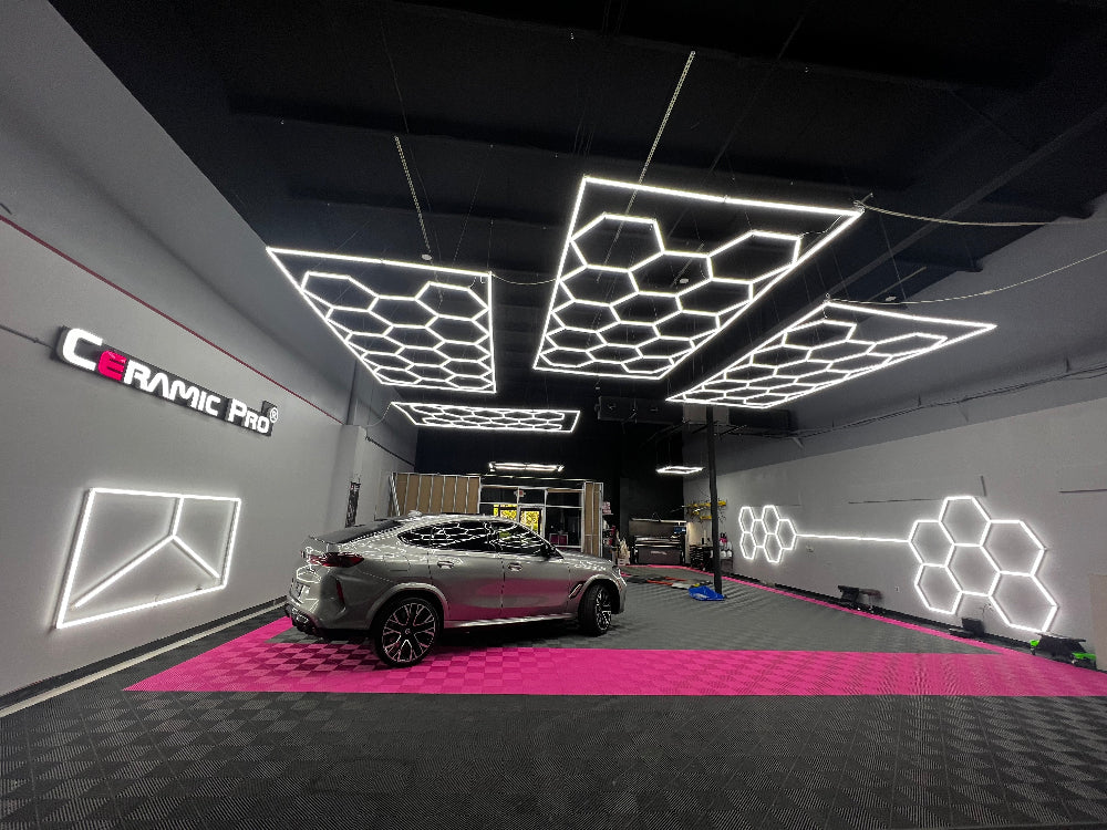 Hexagon garage lighting abstract layout