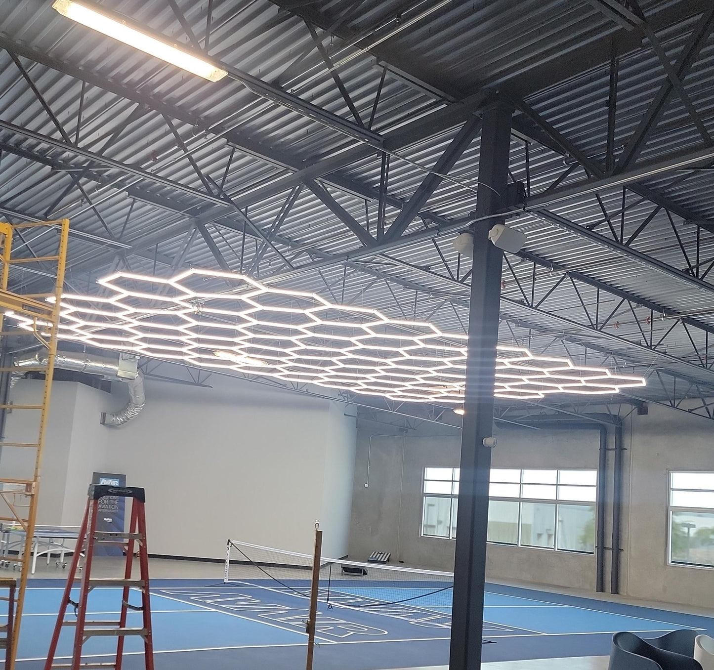 Hex lighting over Pickle ball court