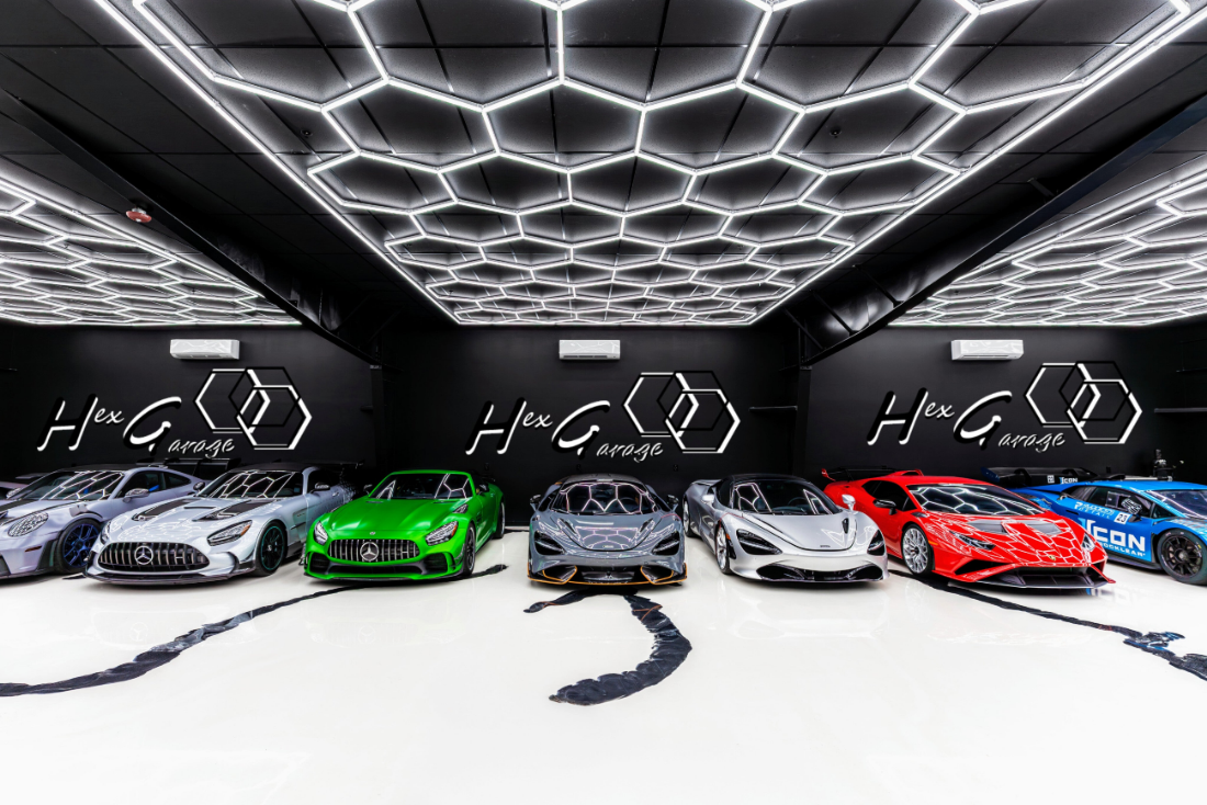 Hexagon LED Garage Lighting  20x30 panels  in 4000 sf garage
