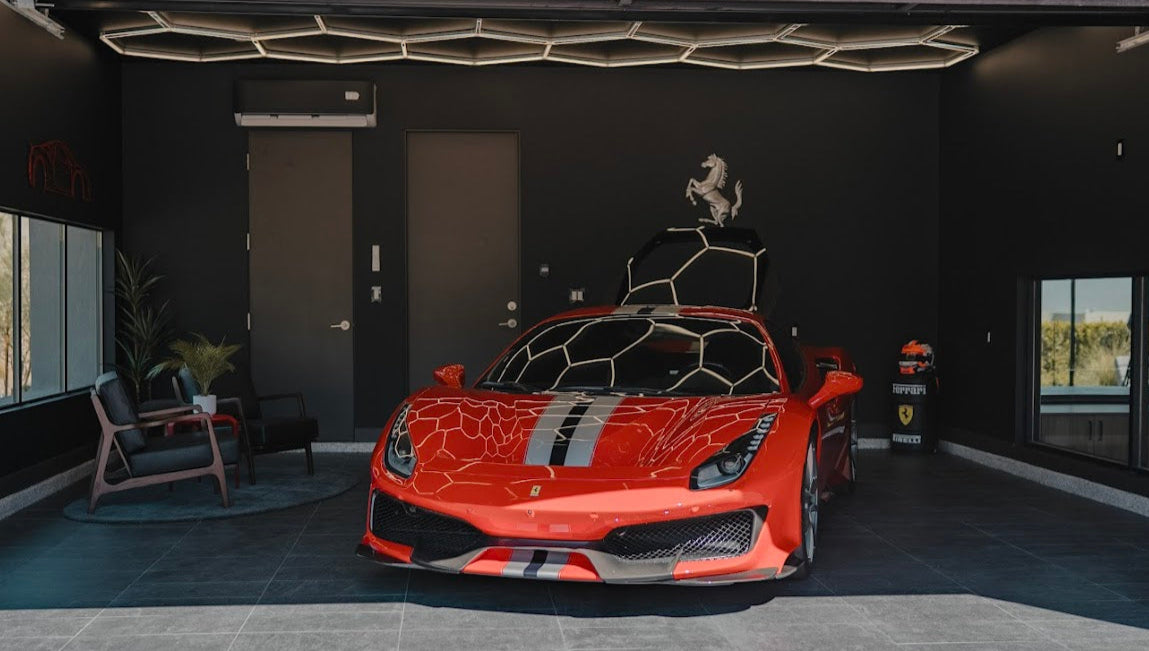 Hexagon Garage Lights + Ferrari 488 Pista