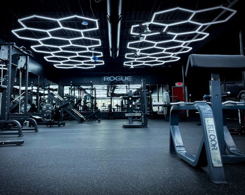 Hexagon garage lights, rogue gym 10*20