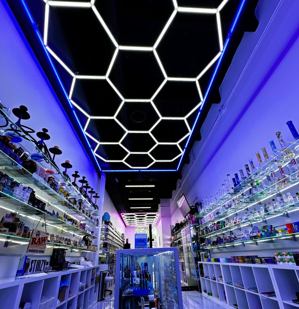 Hex garage lighting in retail store