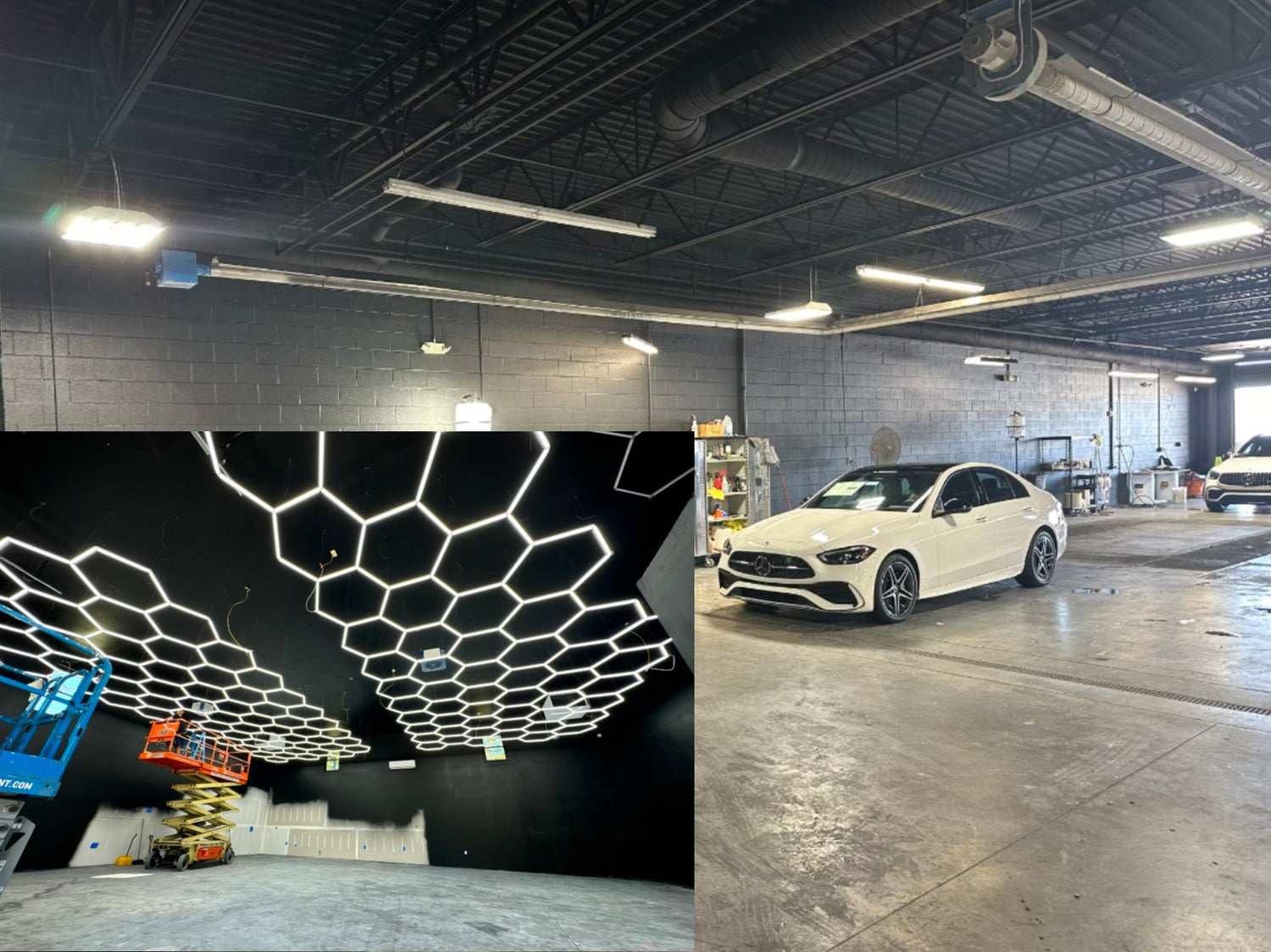 Hexagon garage lights vs 4 -ft halogen bulb lighting