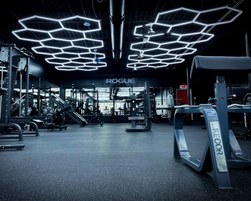 Hexagon garage lights, rogue gym