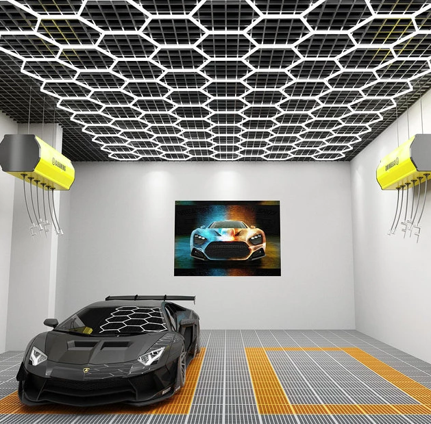 Car Detailing Led Garage Light , 14 Hexagonal Grid Systems Led Shop Lights